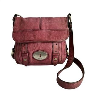 Fossil Vintage Maddox Bag Crossbody Messenger Distressed Pink Leather Dirty Girl